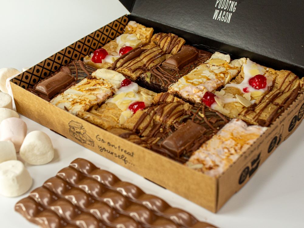Brownie selection boxes with different flavours to choose from every month.