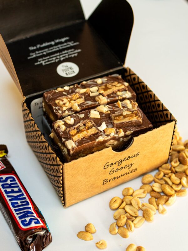 A loaded snickers brownies, with caramel, salty peanuts and thick milk chocolate.