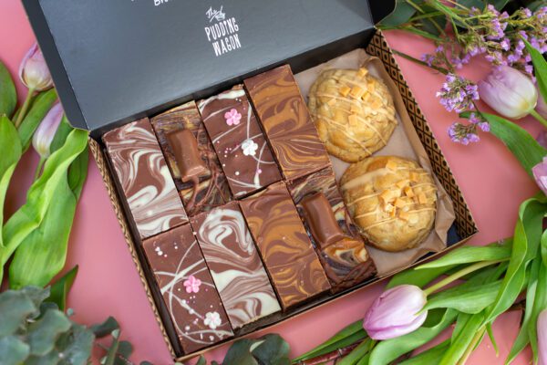 Mothers day selection box of brownies, Caramel slices, Malteser slices and stuffed cookies. This box is a great one to order for someone special.