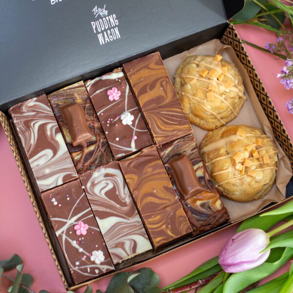 Mothers day selection box of brownies, Caramel slices, Malteser slices and stuffed cookies. This box is a great one to order for someone special.