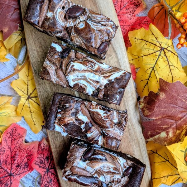 Rocky road Chocolate brownie with marshmallow, chocolate fingers and minstrels.